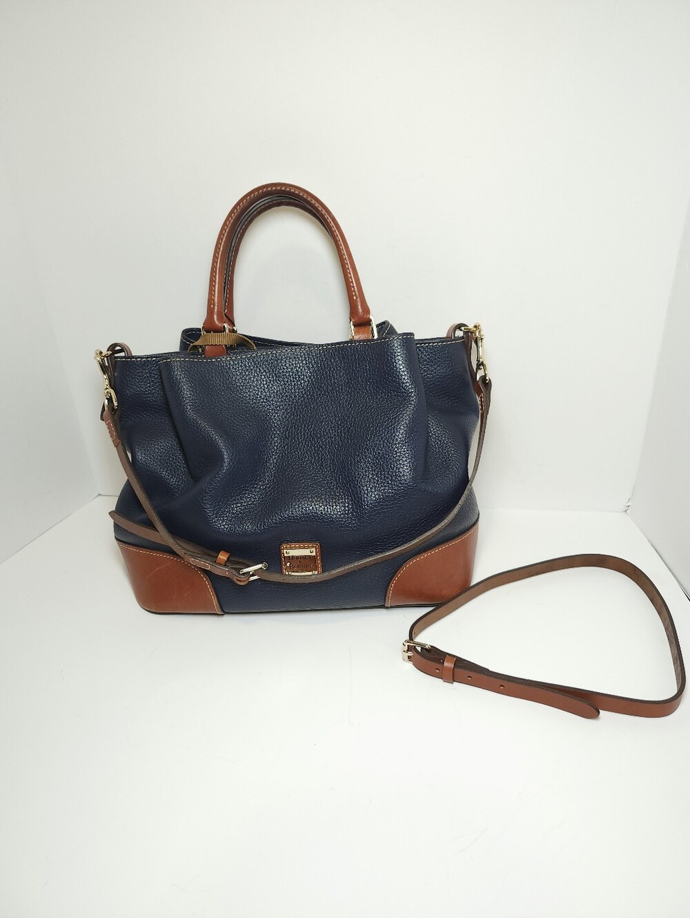 Dooney & Bourke Pebbled Leather Brenna Satchel Navy Blue w/ Shoulder Strap